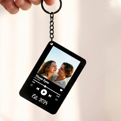 Personalized Song Photo Keychain With Spotify Code, Custom Couple Music Keepsake Gift