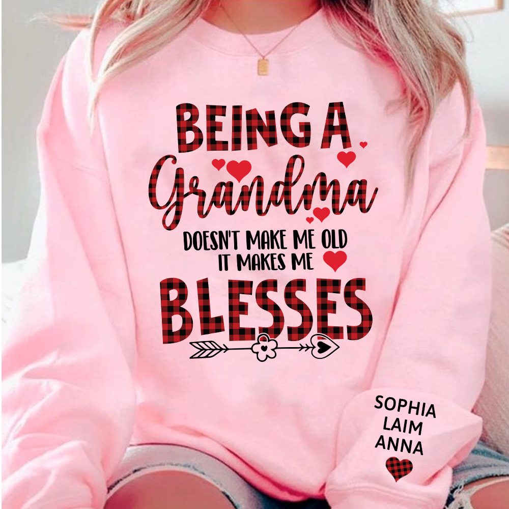 Personalized Grandma Sweatshirt, Blessed Grandma Plaid Heart Shirt with Kids Names