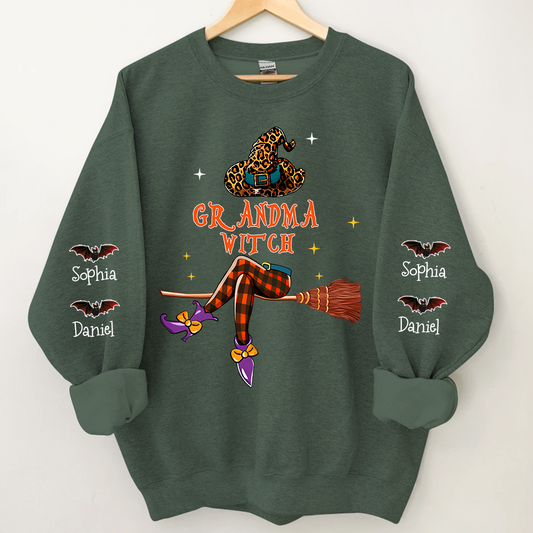 Grandma Witch Halloween Sweatshirt, Custom Grandma & Kids, Grandma Gift Halloween TH