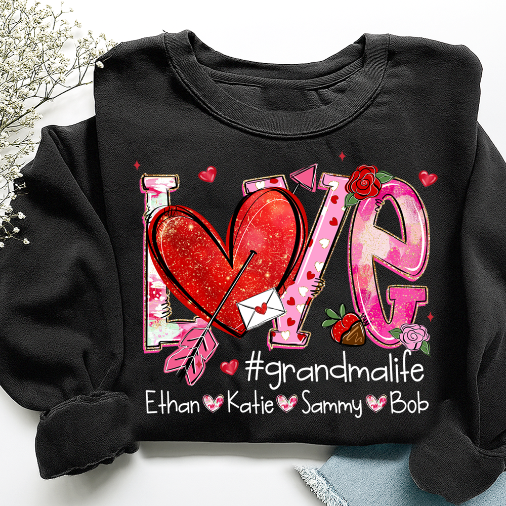 Custom Grandma Life Love Sweatshirt, Heart Patchwork Valentine Gift For Grandma And Kids