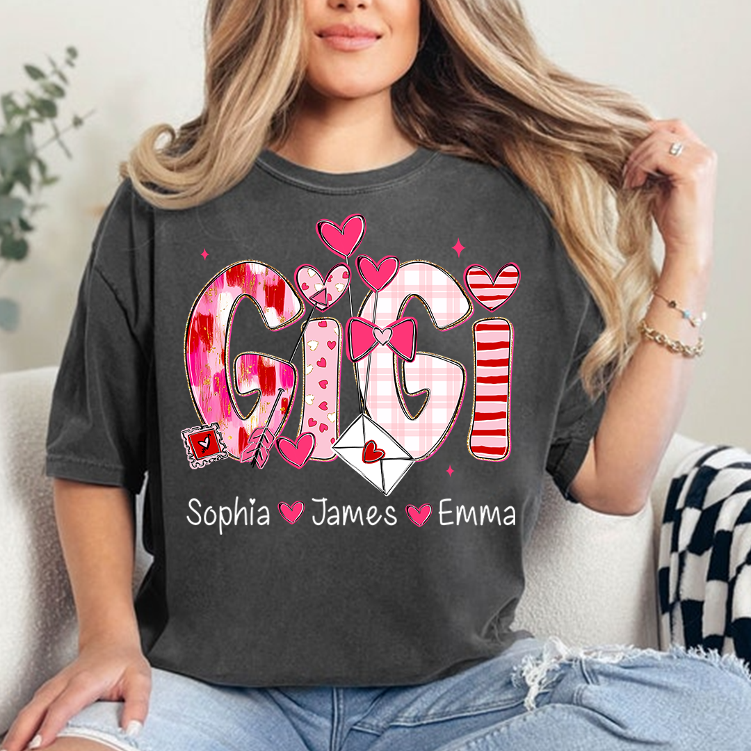 Valentine's Day T-tshirt, Personalized Gift with Name for Grandma and Grandchildren