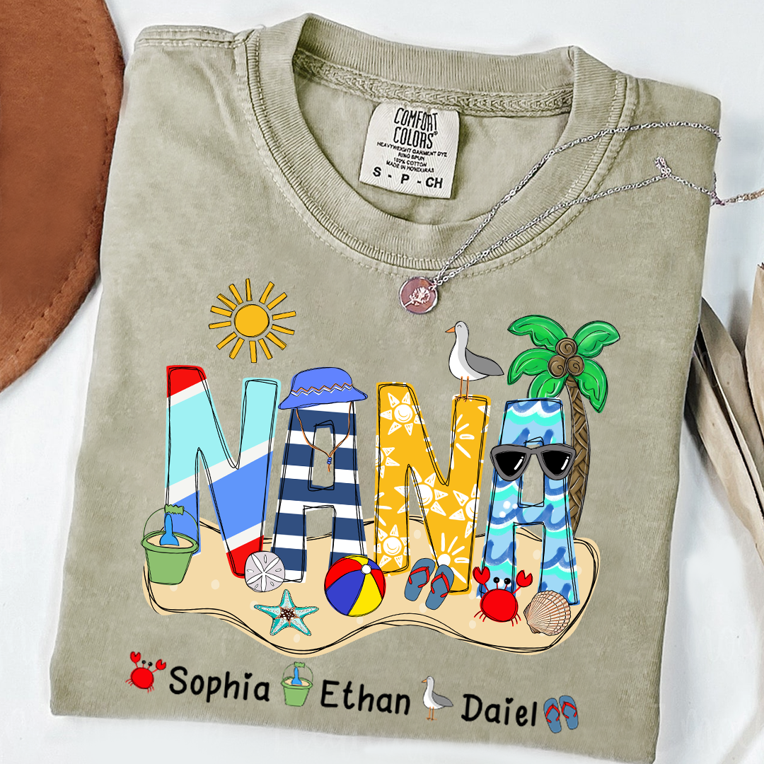 Comfort Colors® Summer Nana Tshirt, Custom Nickname With Grandkids Name, Love Summer 2025