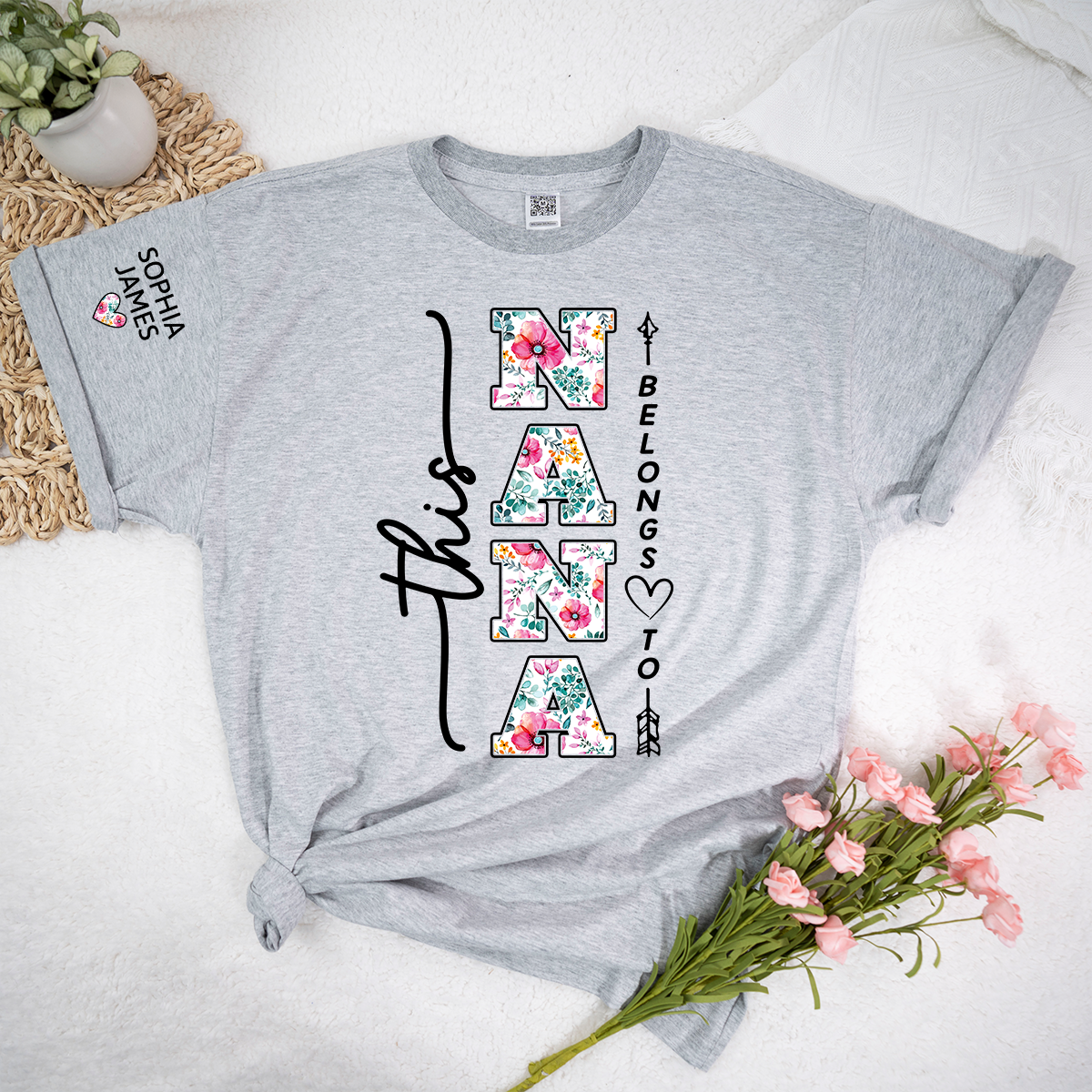 Custom This Nana Belongs To T-Shirt, Floral Nana Shirt with Grandchildren Names, Family Gift Idea