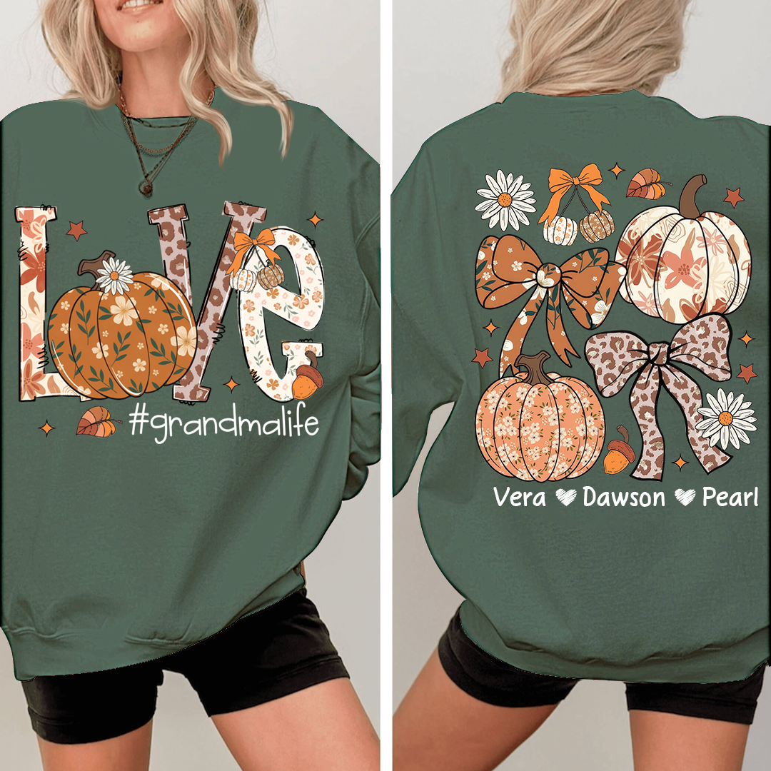 Personalized Love Grandmalife Pumkin Sweatshirt, Custom Gifts for Grandma and Grandchild