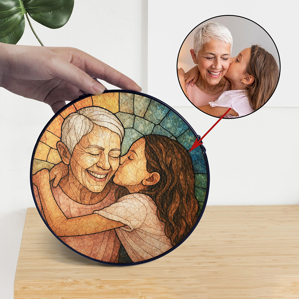 Personalized Grandma And Grandkids Portrait Stained Glass Suncatcher, Custom Photo Family Window Hanging, Birthday Mom Gifts on Mother Day