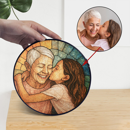 Personalized Grandma And Grandkids Portrait Stained Glass Suncatcher, Custom Photo Family Window Hanging, Birthday Mom Gifts on Mother Day