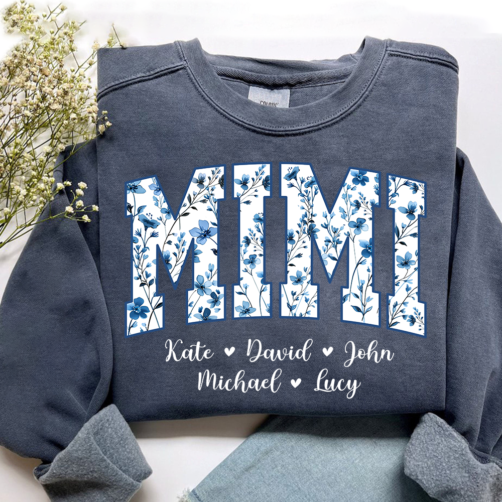 Personalized Blue Mimi Sweatshirt,Gift For Custom Grandma and Kids