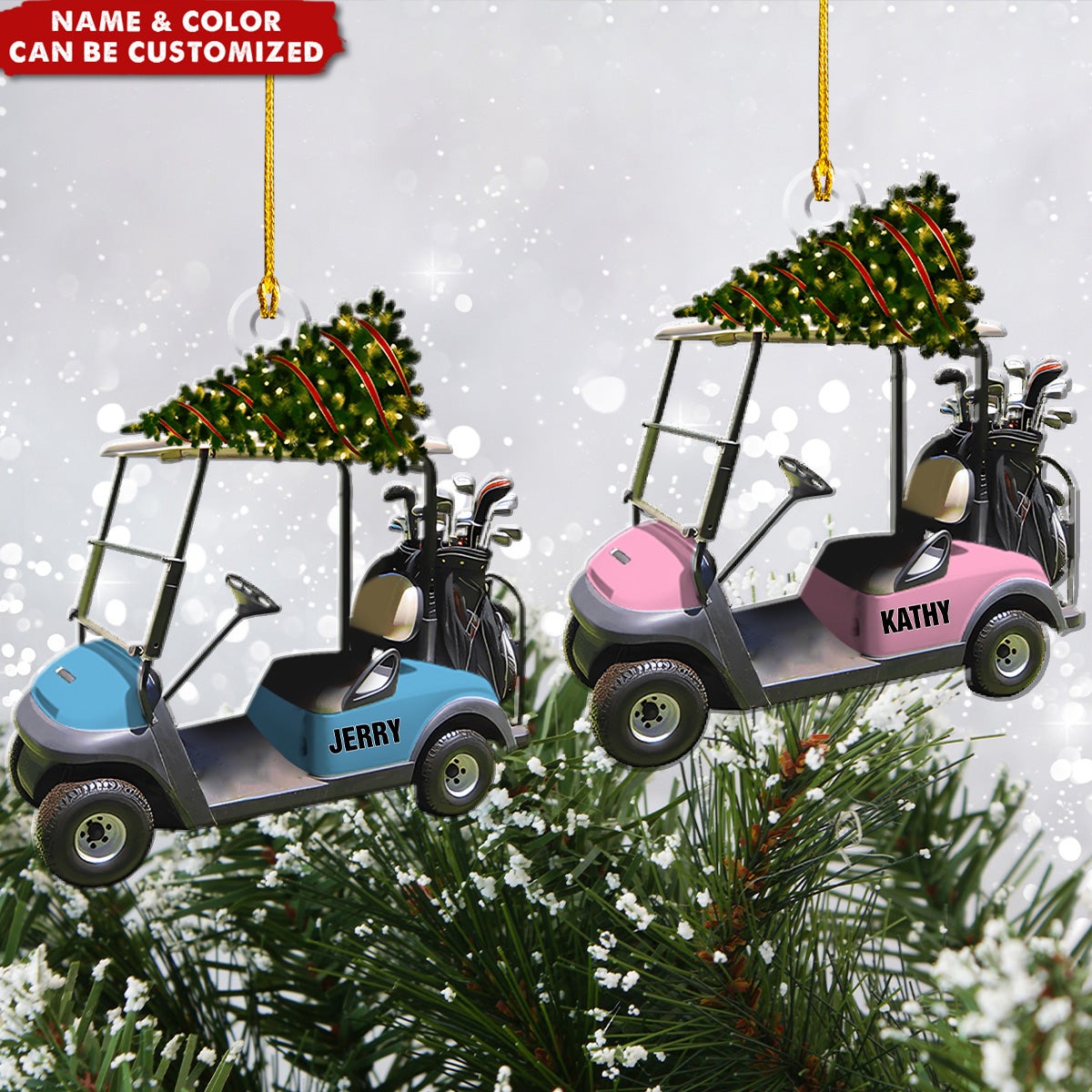 Custom Golf Cart Christmas Ornament – Personalized Name Golf Ornament Gift for Golf Lovers, Players, or Friends Ornament