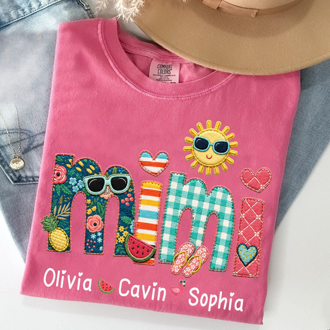 Comfort Colors® Personalized Mimi T-Shirt with Summer Fun Design for Grandma And Kids Family Names Custom Tee