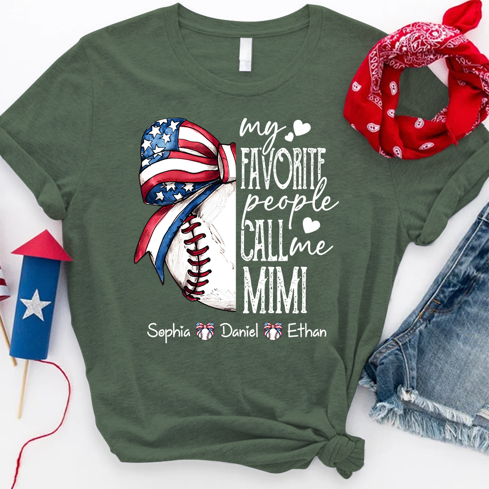 Personalized Mimi Baseball Shirt, My Favorite People Call Me Mimi T Shirt, Custom Grandma Baseball Gift with Kids Names
