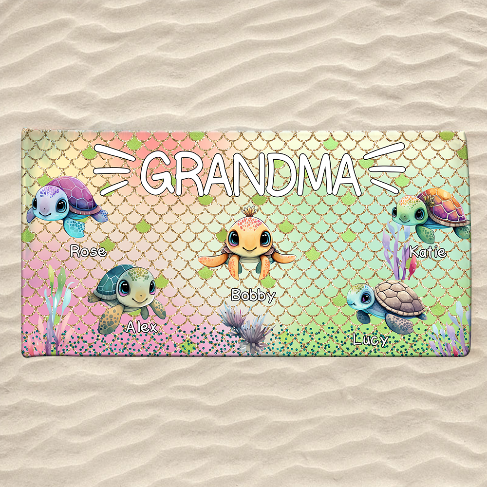 Personalized Sea Turtle Beach Towel, Sea Turtle Gifts For Grandma And Kids, Sea Turtle Pool Towel, Sea Turtle Towel