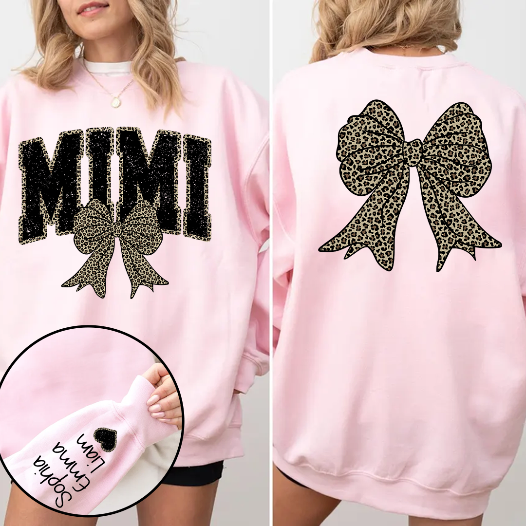 Mimi Leopard Bow Black And Grandkids Sweatshirt