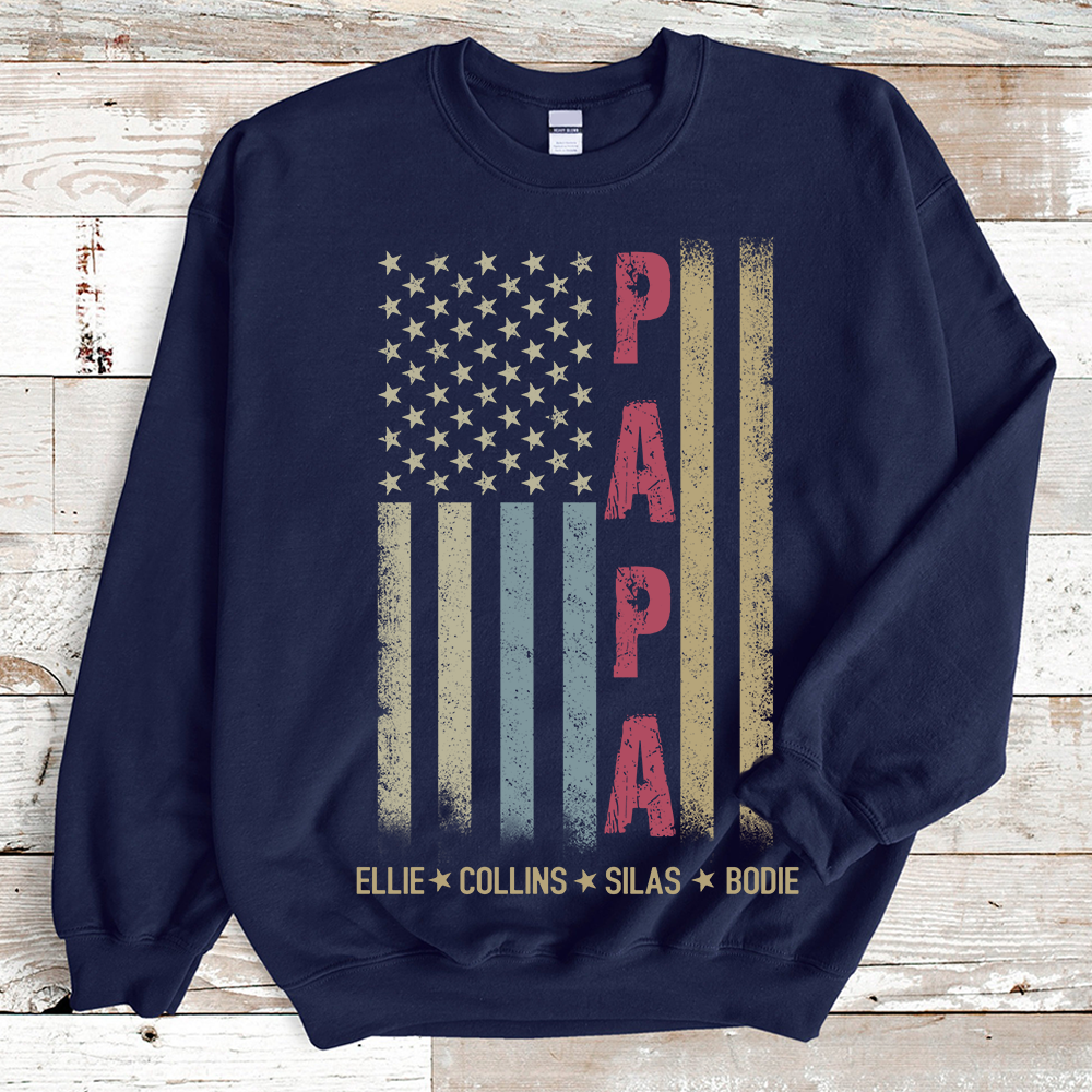 Personalize Vertical Flag Papa with children names Sweatshirt