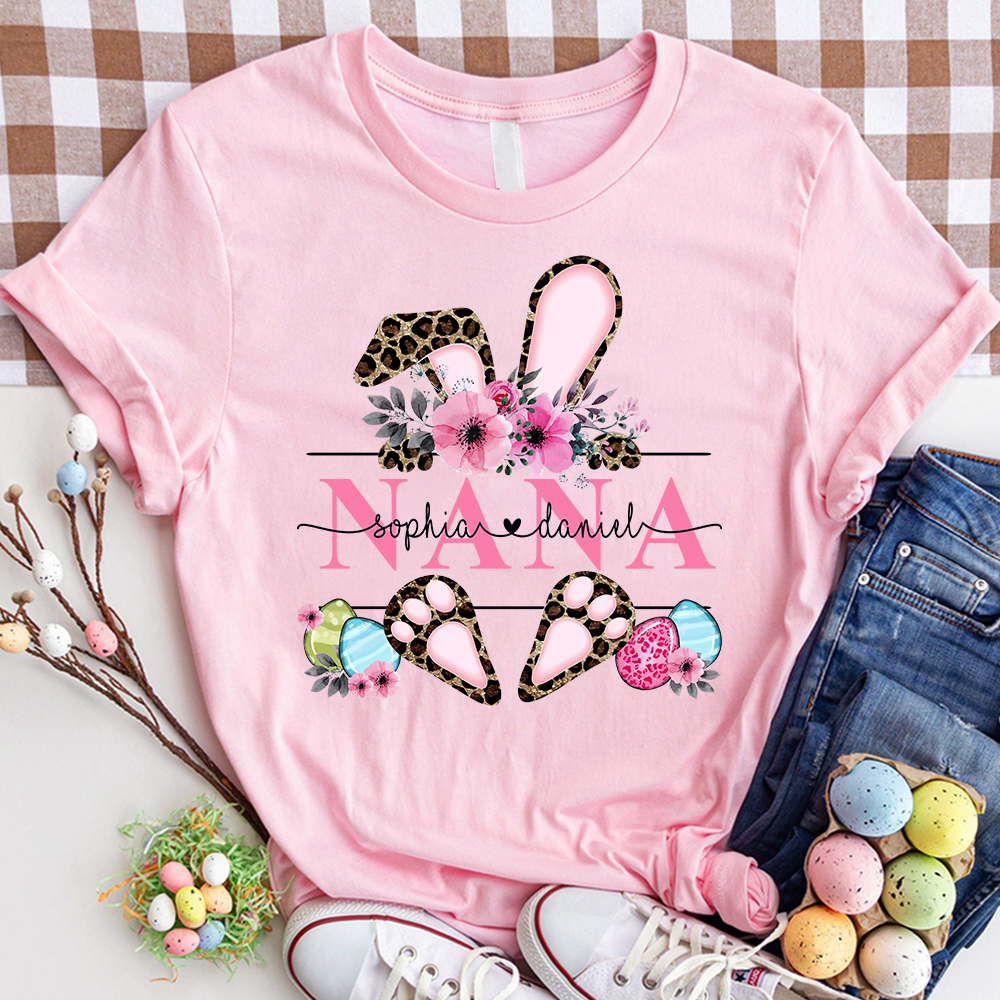 Bunny Leopard Flower Shirt, Custom Nana And Kids, Easter Days Gift TH T-Shirt