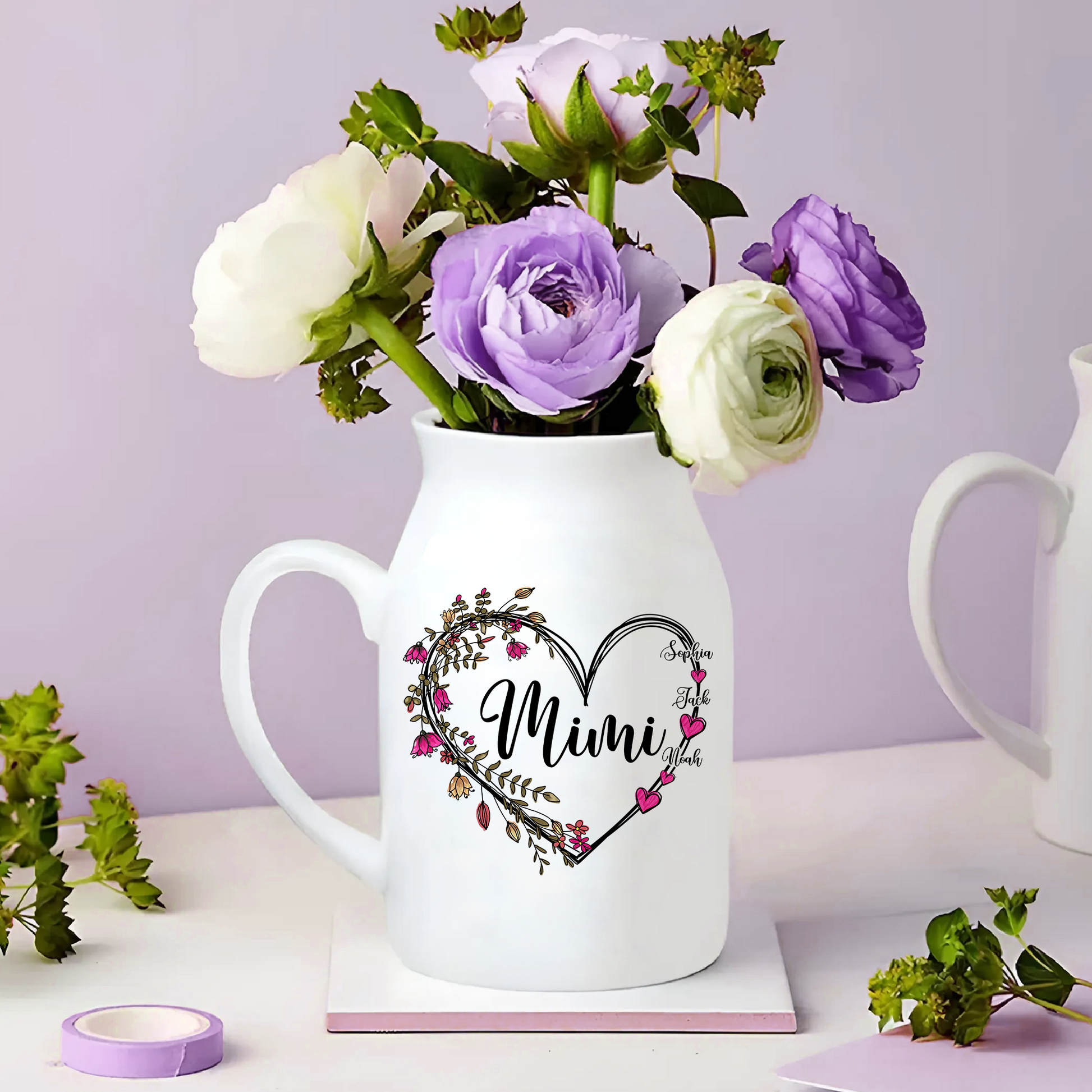 Heart Mimi And Kids - Custom Home Decoration Flower Vase According To Family Requirements - Warm Gift For Mother's Day, Ceramic Flower Vase