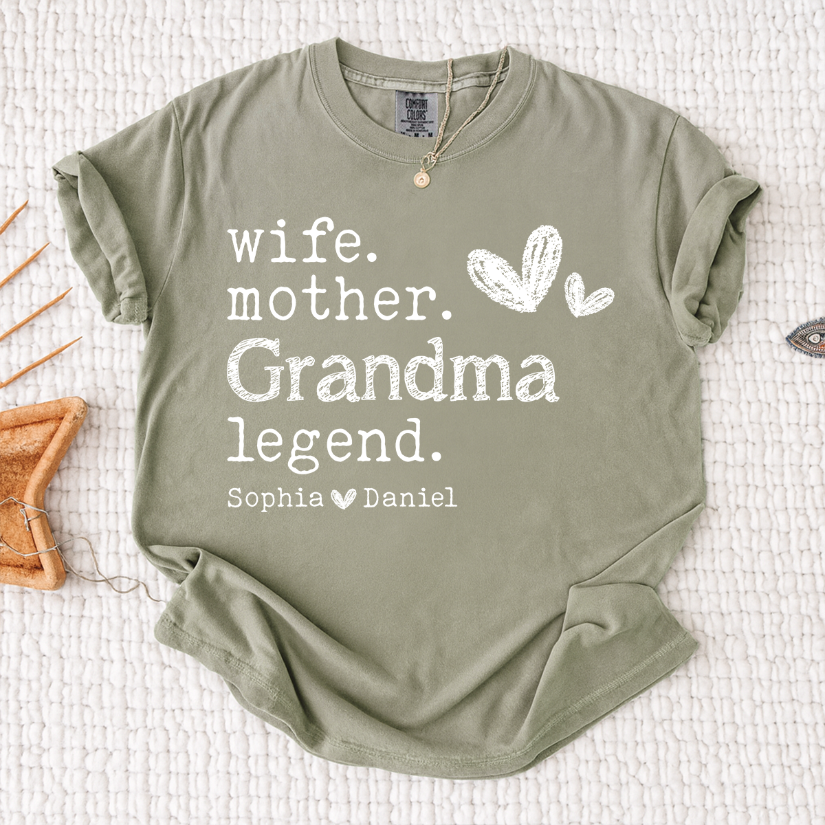 Comfort Colors Wife Mother Grandma Legend Shirt, Personalized Shirt with Kids Names, Gift for Grandma, Wife, and Mom