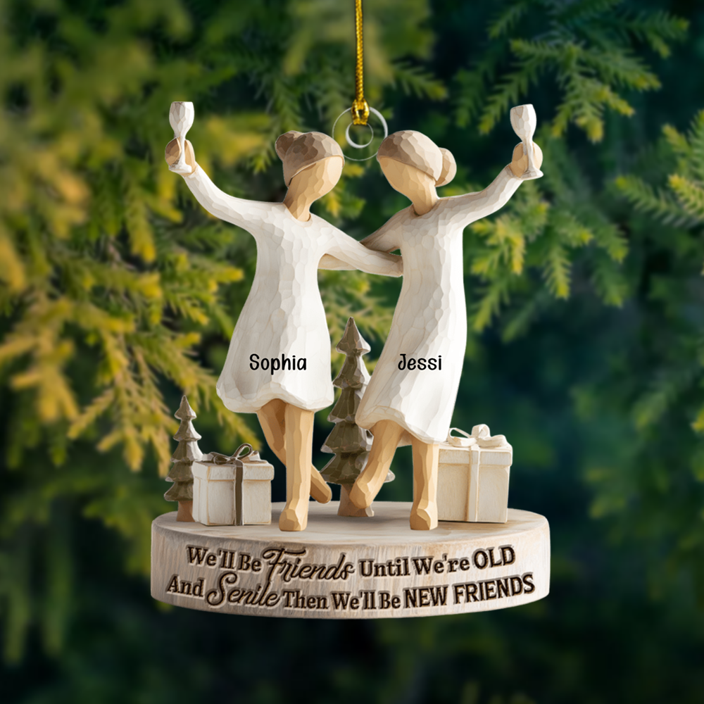 Best Friends Ornament – Dancing Friends Figurine Christmas Decoration with Heartfelt Friendship Quote, Cute Gift for Besties Ornament