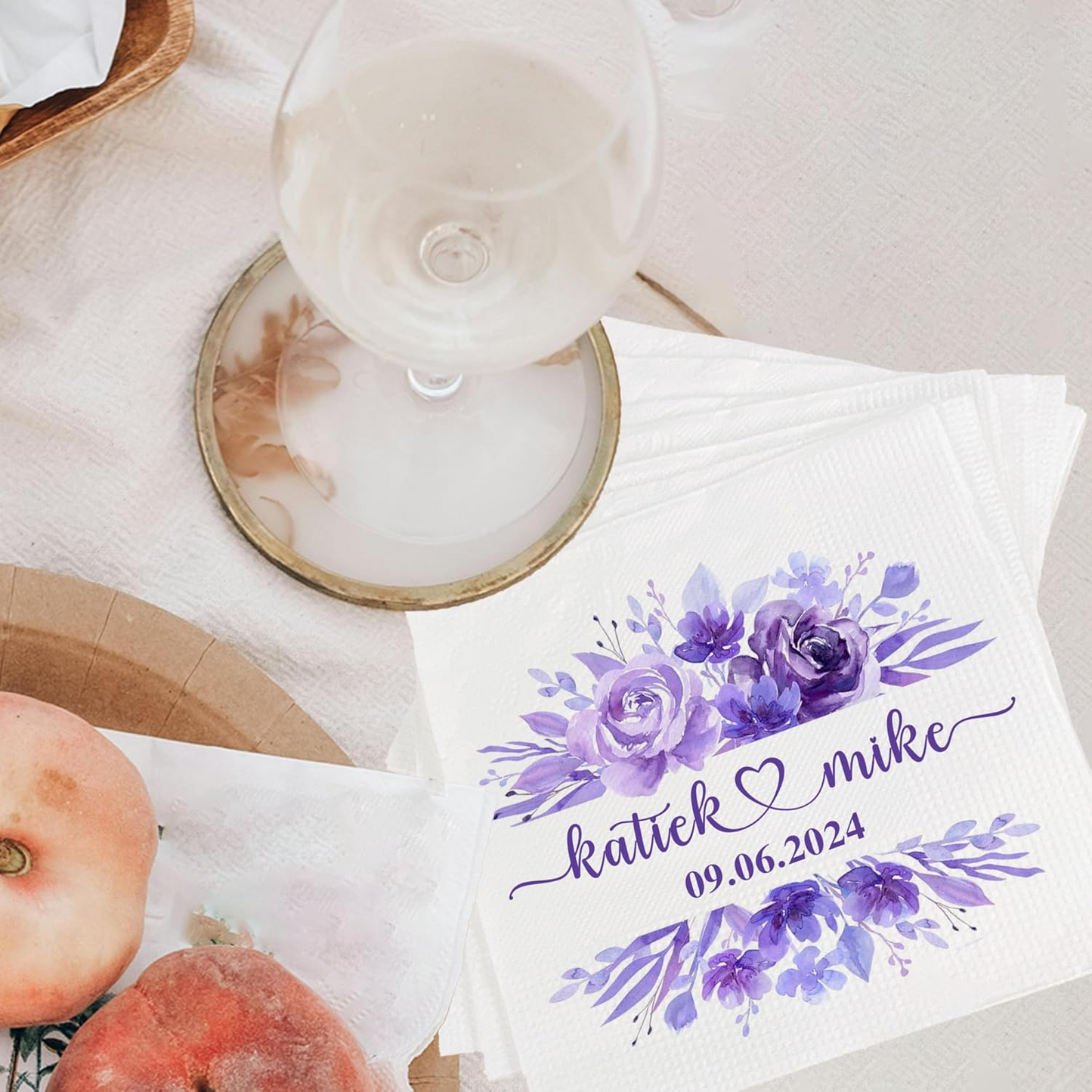 Personalized Wedding Napkins, Customized Printed Bridal Shower Decor, Custom Printed Cocktail Napkins, Customized Monogram Wedding Napkins, Party