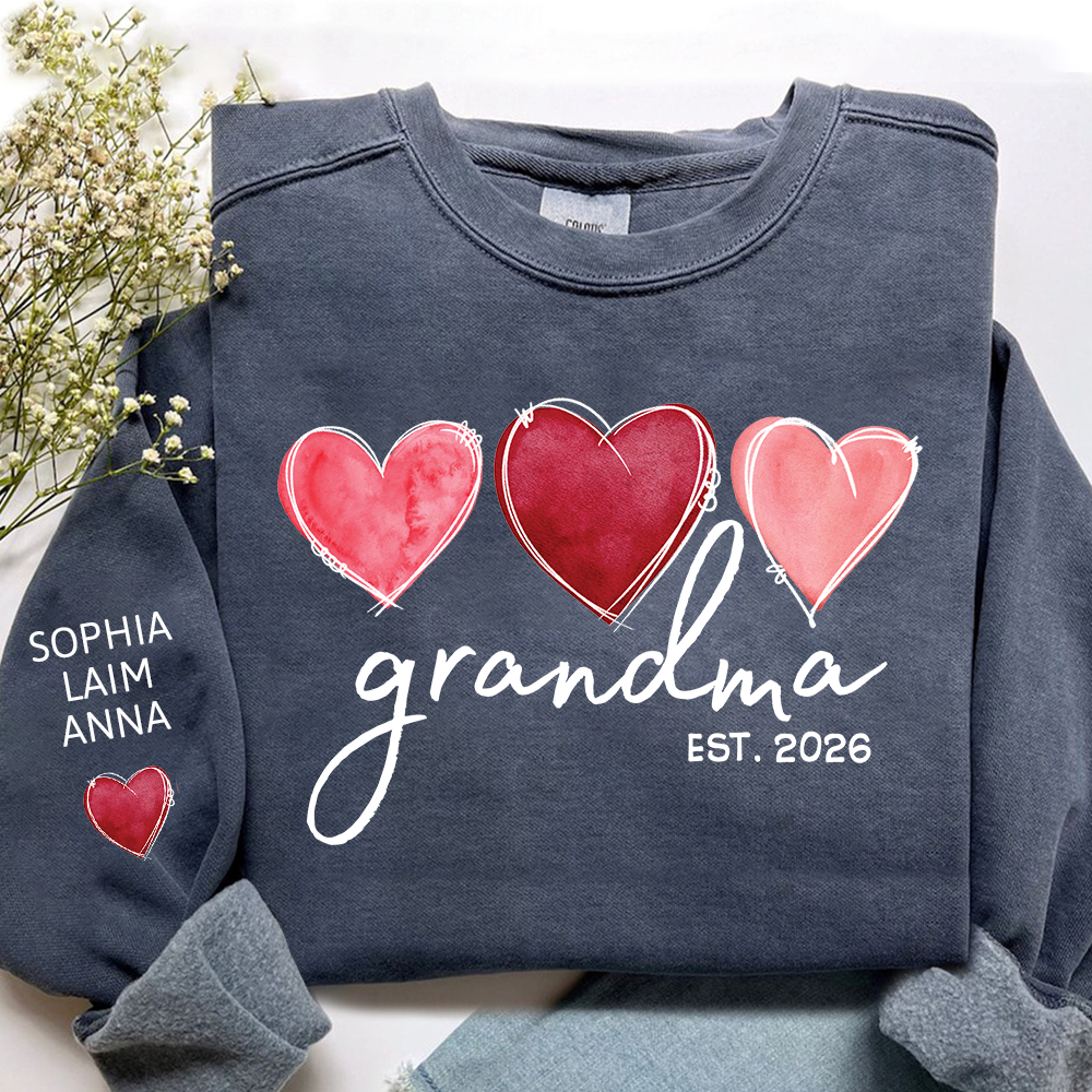 Custom Grandma Valentine Sweatshirt, Heart Valentine Gifts For Grandma And Kids
