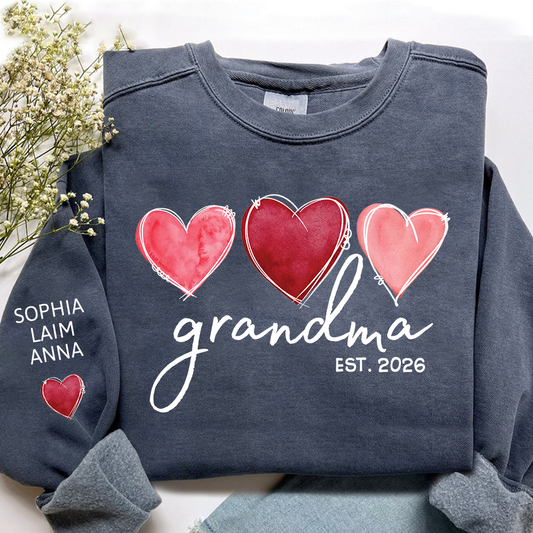 Custom Grandma Valentine Sweatshirt, Heart Valentine Gifts For Grandma And Kids