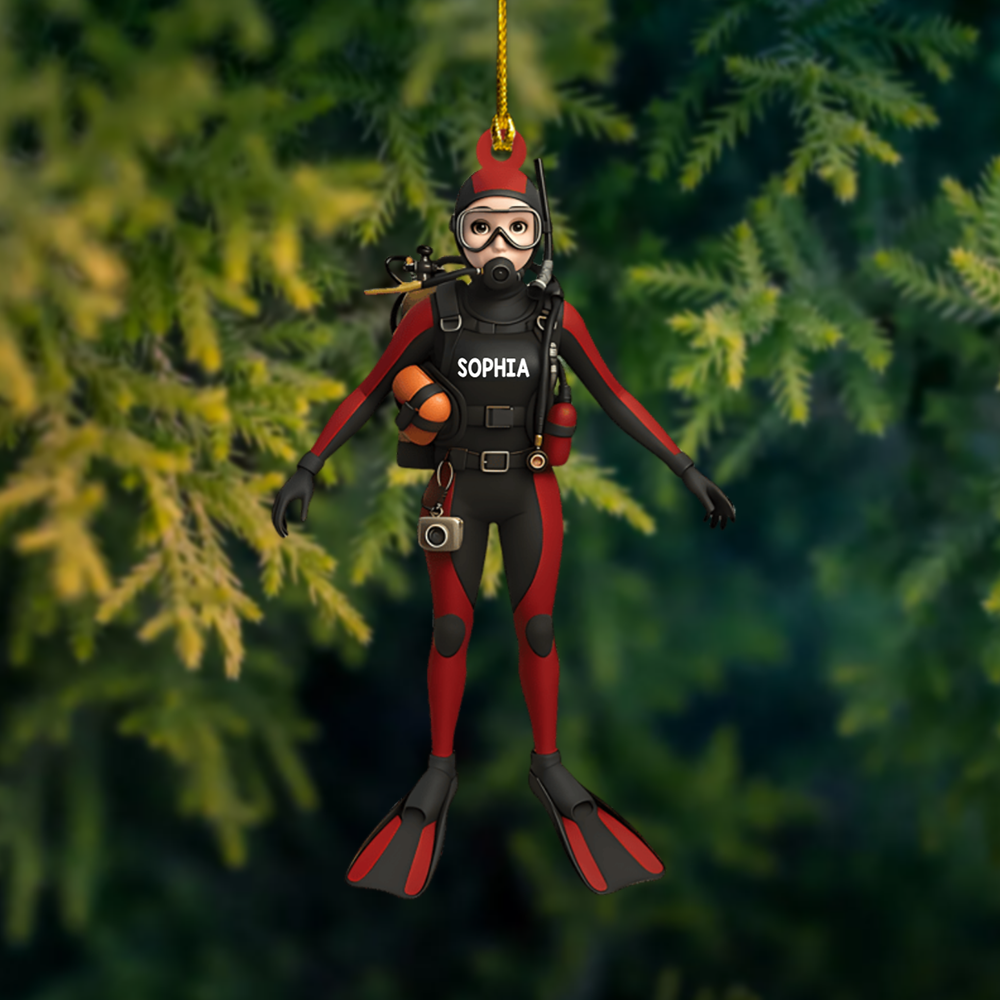 Personalized Scuba Diver Ornament 2025 – Custom Name Diving Christmas Tree Decoration for Ocean Lovers Ornament