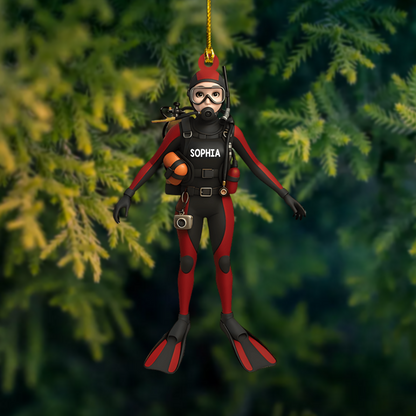Personalized Scuba Diver Ornament 2025 – Custom Name Diving Christmas Tree Decoration for Ocean Lovers Ornament