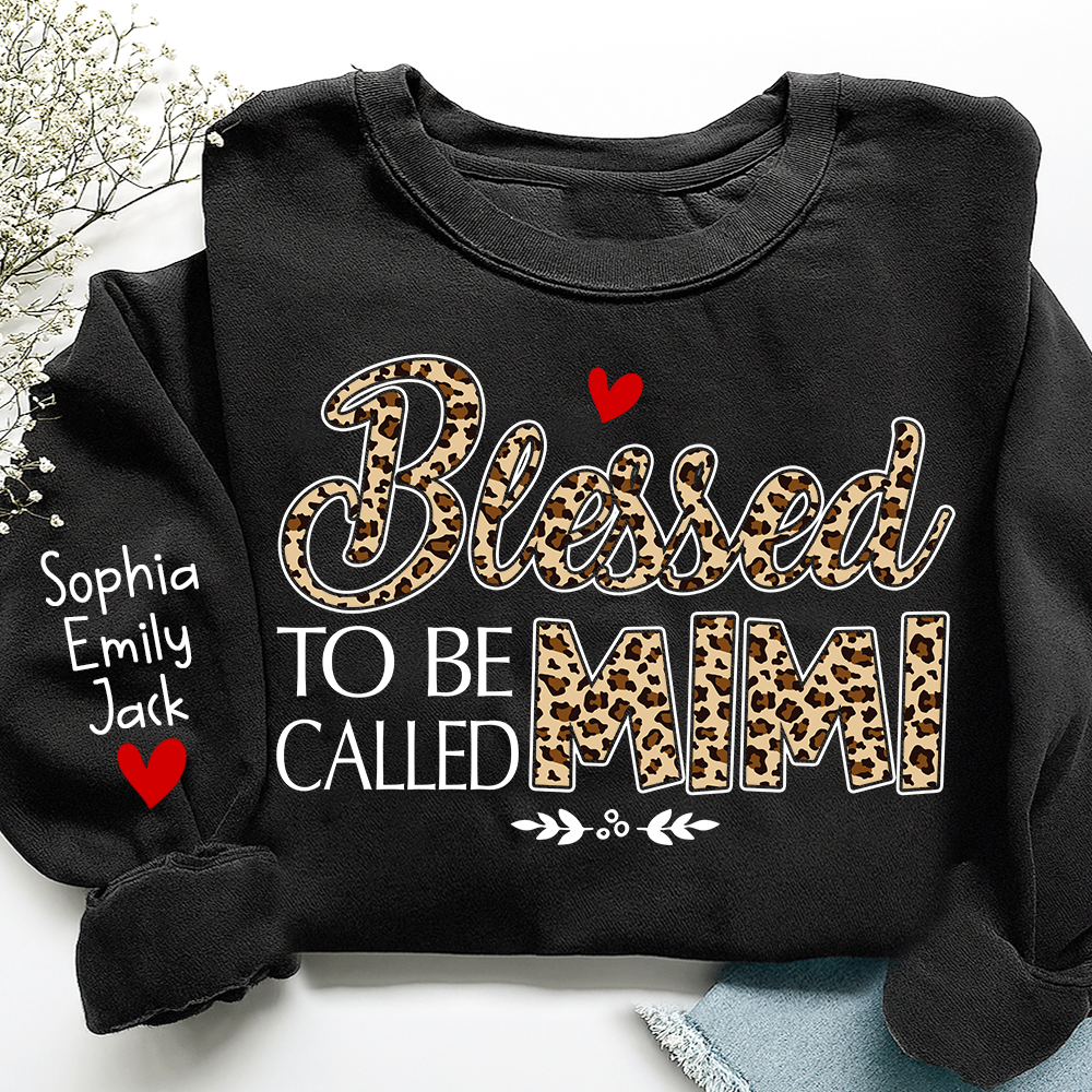Personalized Leopard Print Sweatshirt Blessed to be called Mimi, Gift For Grandma And Grandchildren