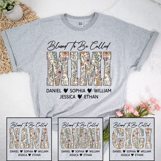 Personalized Blessed To Be Called Mimi Shirt, Custom Floral Grandma T Shirt for Mother’s Day
