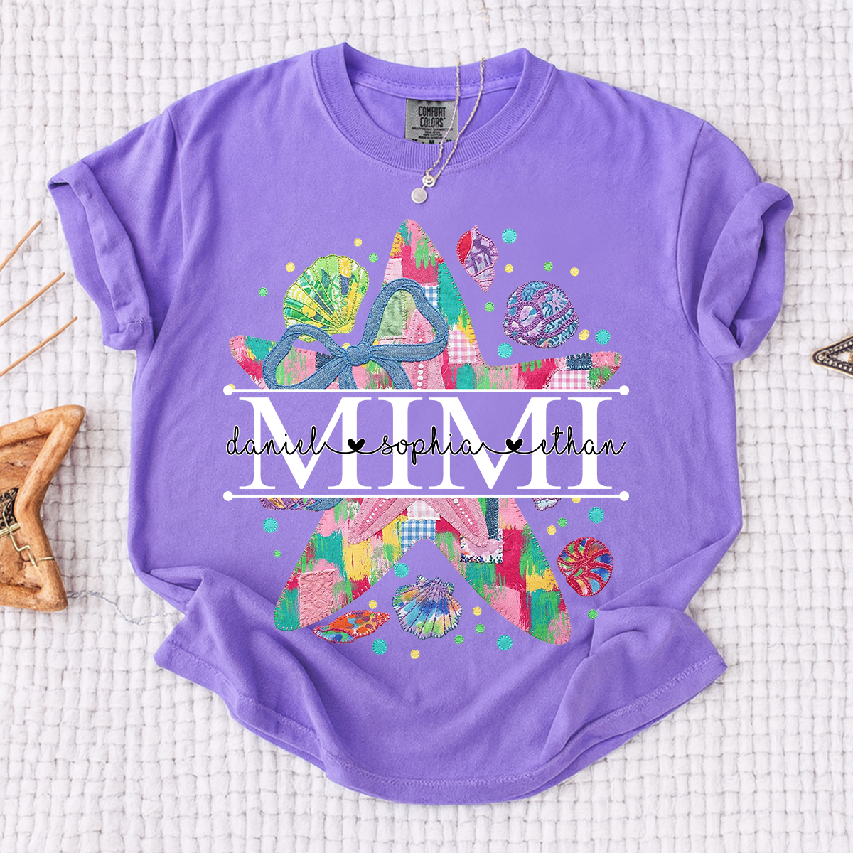 Comfort Colors® Custom Mimi Starfish Shirt, Colorful Beach Vacation Grandma Gift