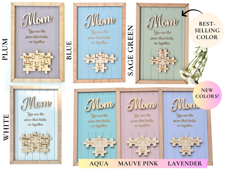 Mom Puzzle Sign Mother's Day Gift from Kids Husband Custom Engraved Wood Sign Piece That Holds Us Together Grandma Gift
