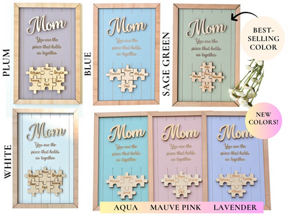 Mom Puzzle Sign Mother's Day Gift from Kids Husband Custom Engraved Wood Sign Piece That Holds Us Together Grandma Gift