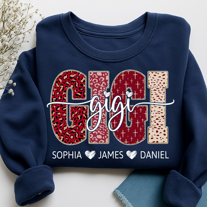 Personalized Gigi Sweatshirt with Kids Names, Valentine Grandma Gift Crewneck