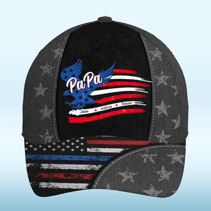 Papa with Grandkids Names 4th Of July Gift 3D Cap