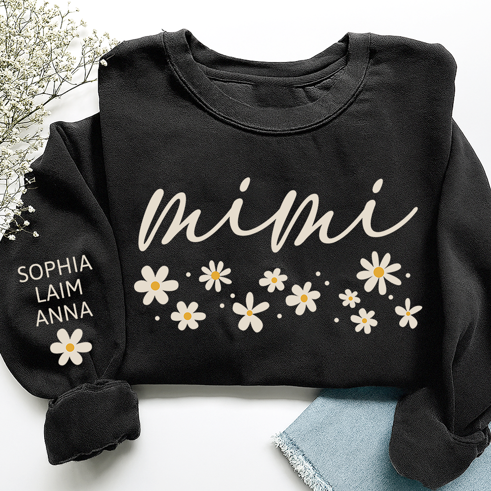 Personalized Floral Daisy Sweatshirt, Custom Nicknames for Mimi And Kids