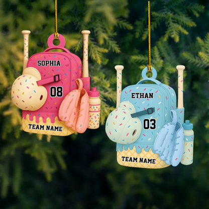 Personalized Softball Baseball Backpack Ornament 2025 – Custom Name, Number & Team Christmas Decoration for Players Ornament