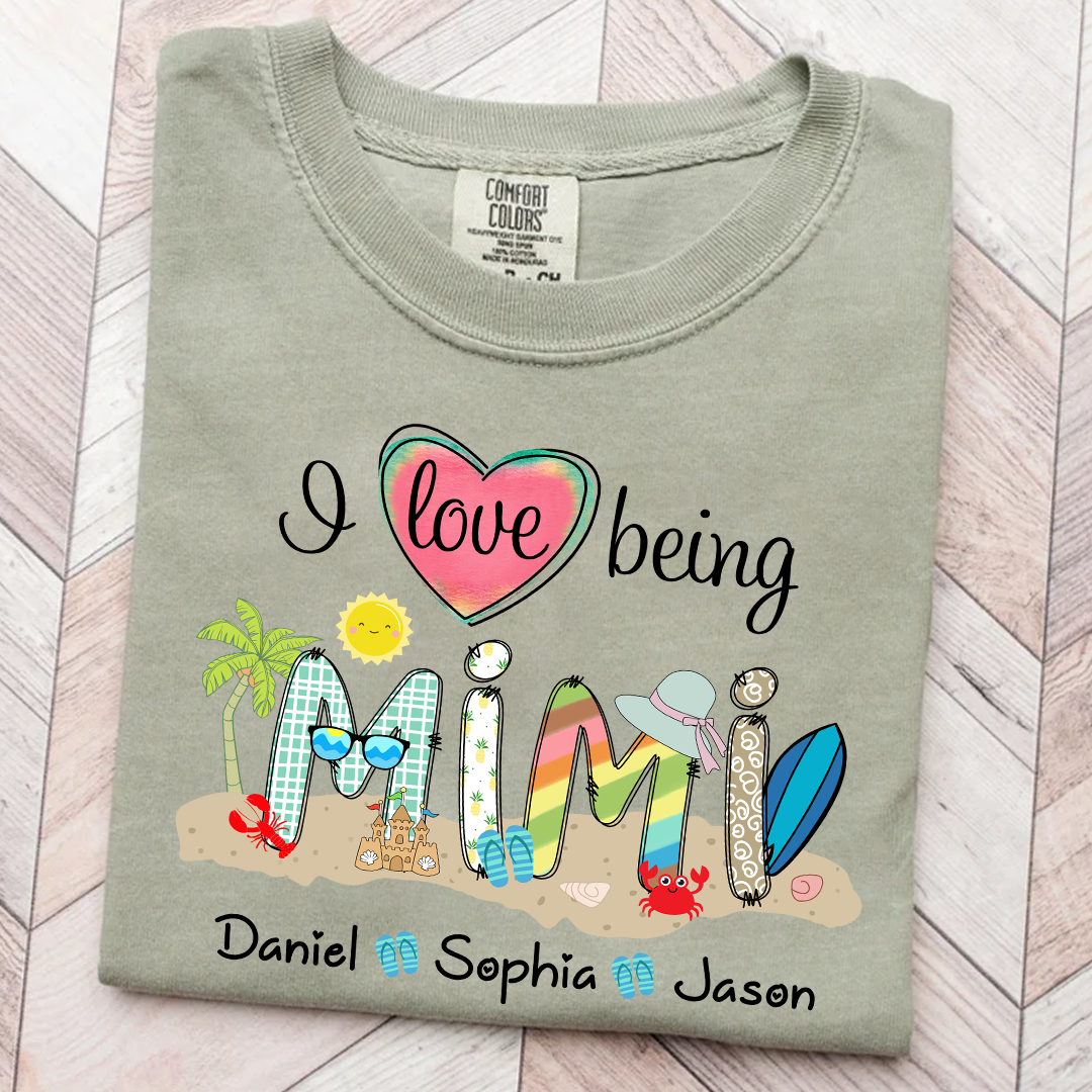 Comfort Colors® I Love Being Grandma Summer Shirt, Custom Grandma And Grandkids Shirt