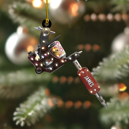 Personalized Tattoo Machine Ornament 2025 – Custom Name Tattoo Artist Ornament, Unique Christmas Gift for Tattoo Lovers Ornament