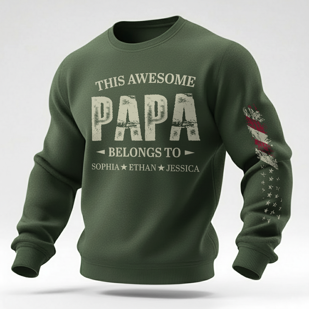 Personalized Papa Sweatshirt This Awesome Papa Belongs To with Custom Names, Proud Family Crewneck