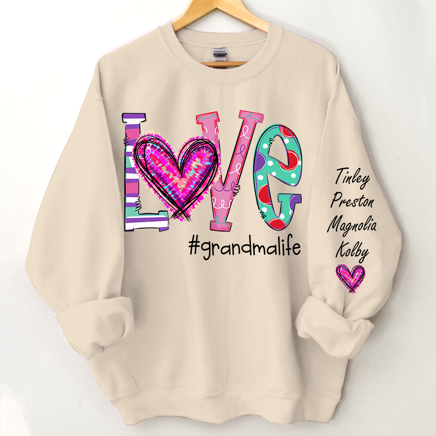 Personalized Grandma Life Color Trend Sweatshirt, Custom Grandma With Grandkids Name On The Sleeve Sweatshirt