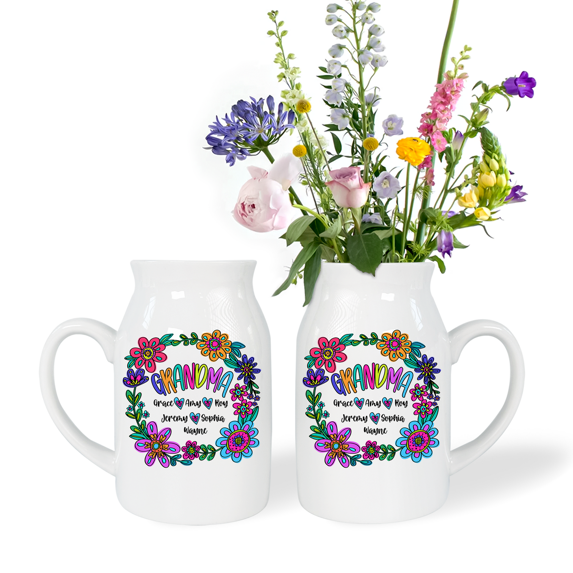 Red And Blue Wildflowers Given To Grandma And Kids - Custom Home Decoration Flower Vase According To Family Requirements - Warm Gift For Mother's Day, Ceramic Flower Vase