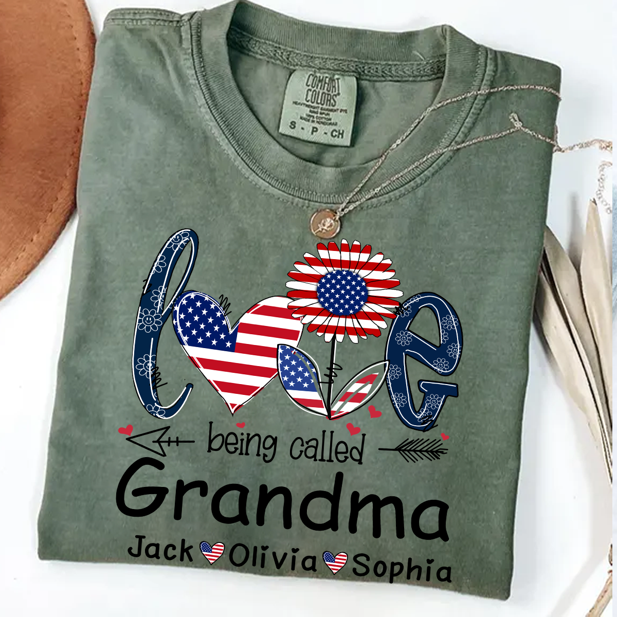 Comfort Colors® I Love Being Grandma With Grandkids Flower USA Shirt, Gift For Grandma T-Shirt