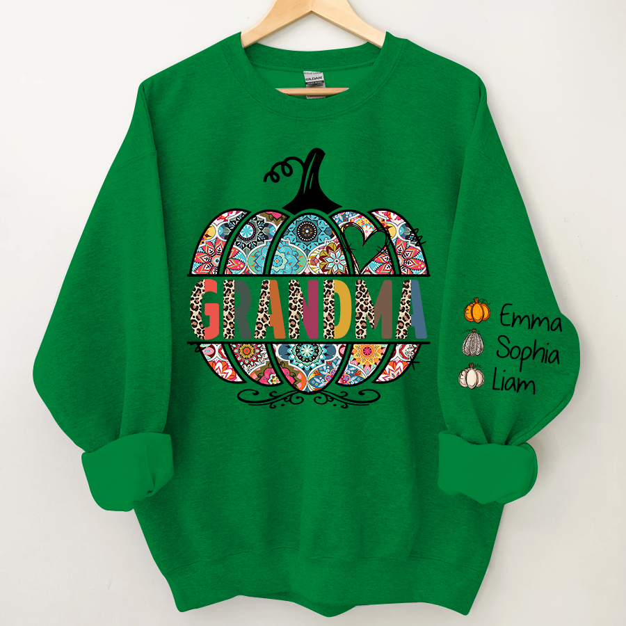 Personalized Grandma Pumpkin Art Sweatshirt, Custom Mimi, Nana, Gigi With Grandkids Sweatshirt