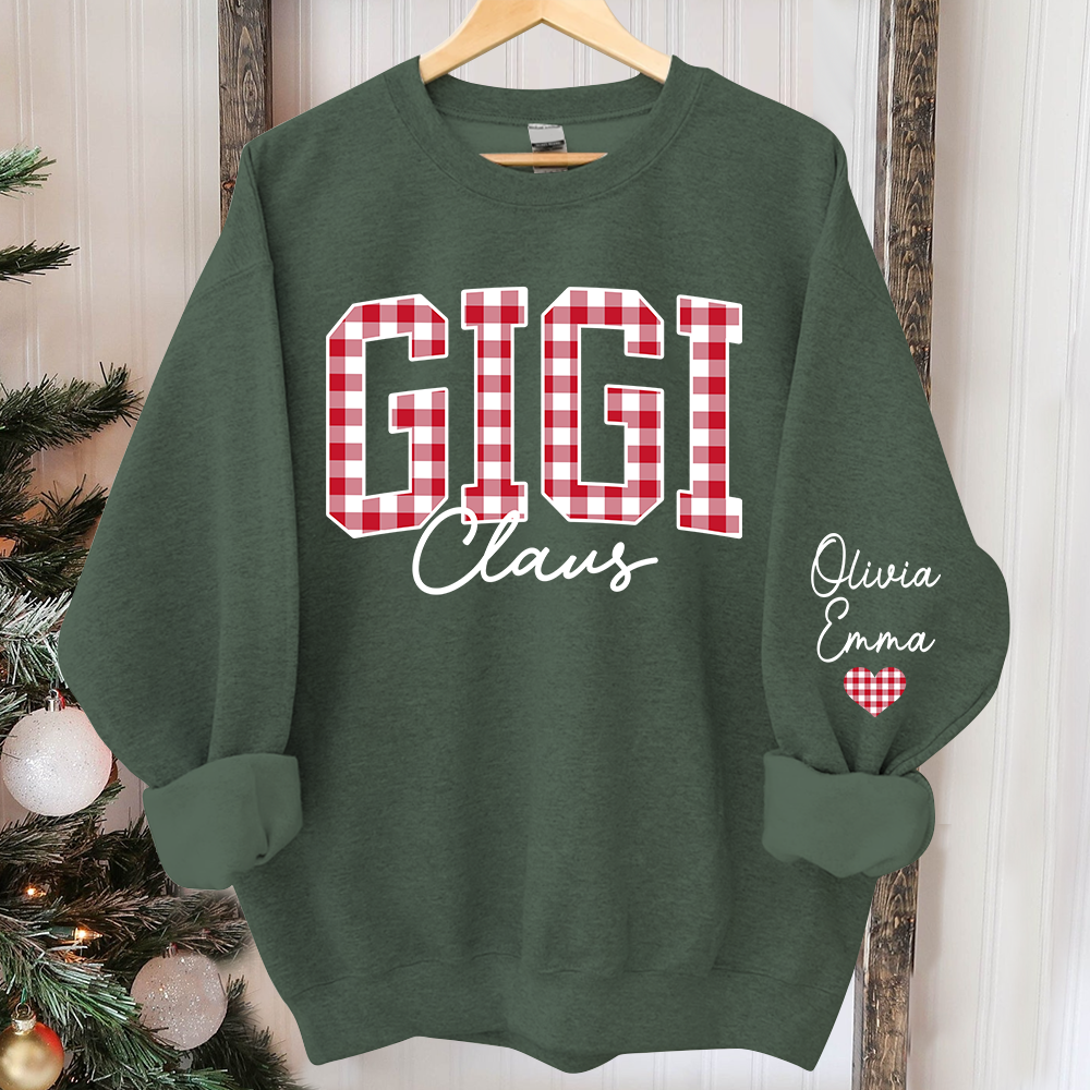 Custom Gigi Claus Red Caro Christmas With Kids Sweatshirt