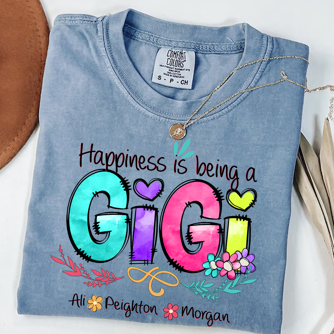Comfort Colors® Happiness Is Being A Mimi Shirt, Custom Grandma With Grandkids Shirt