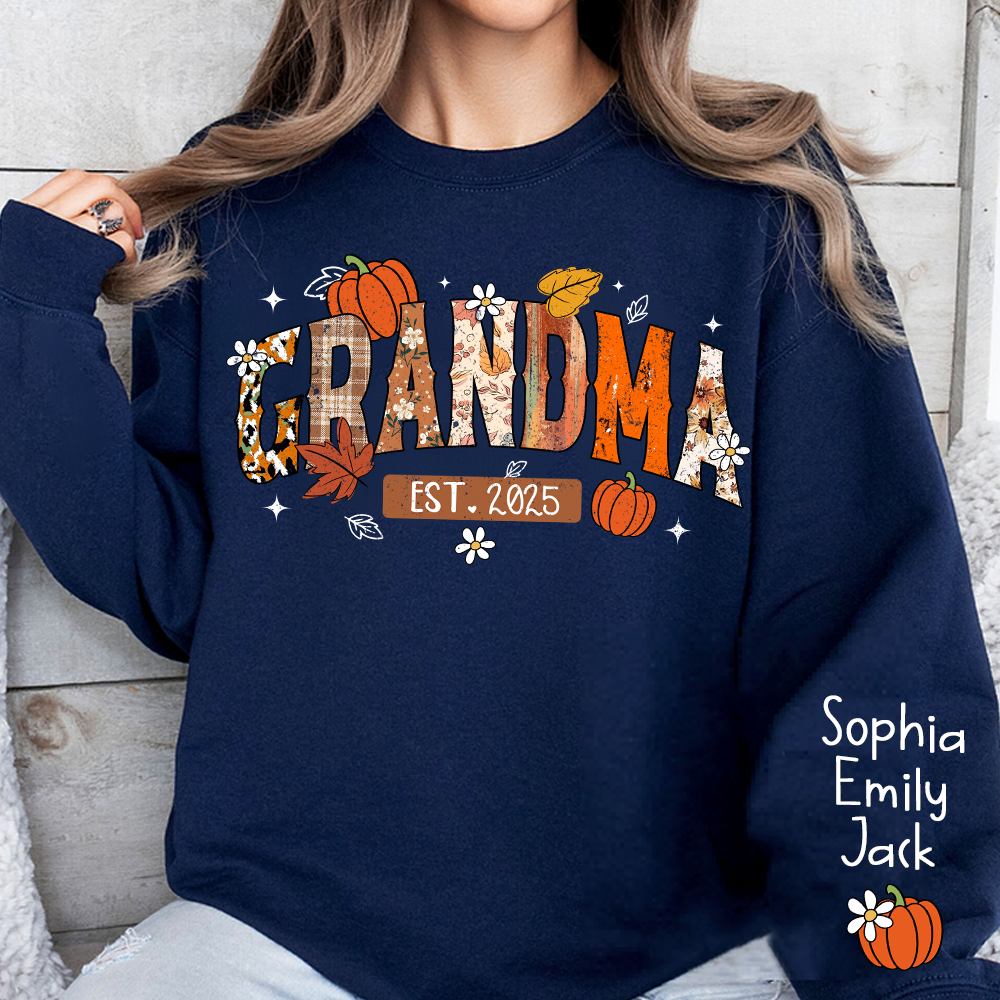 Custom Grandma Pumkin Sweatshirt, Personalized For Grandma And Kids