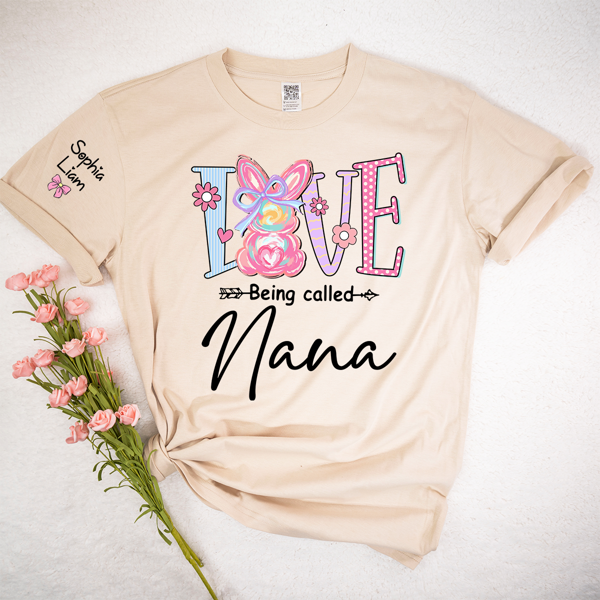 Love Being Called Nana Shirt Personalized, Custom Bunny Grandma Tee with Grandchild Name
