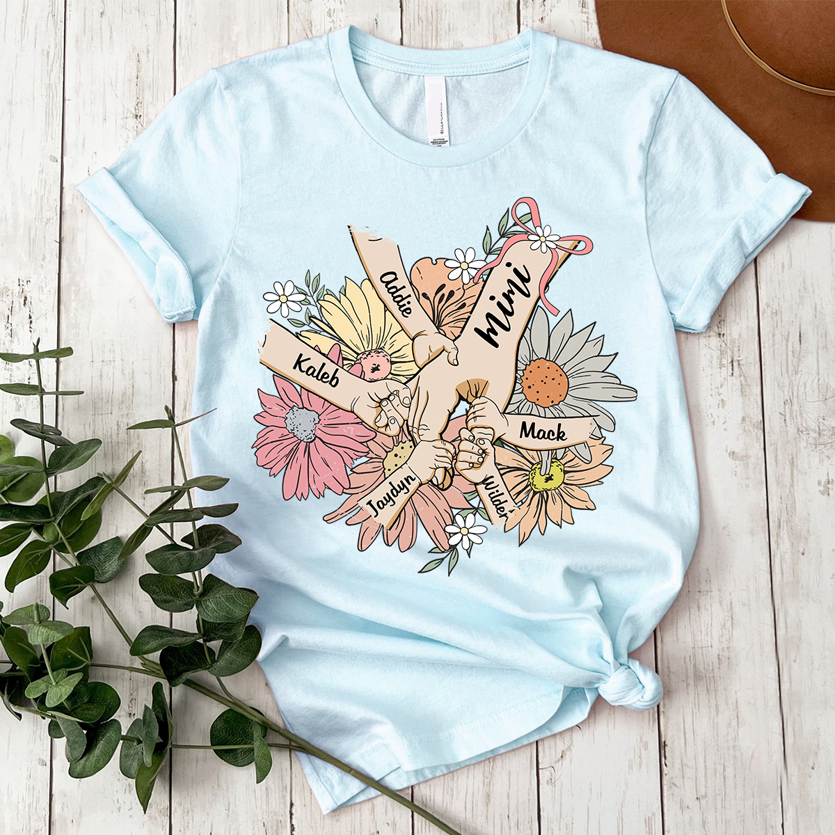 Custom Grandma Hand Retro flower Shirt, Personalized Nickname And Grandkids, Gift For Mother's Day