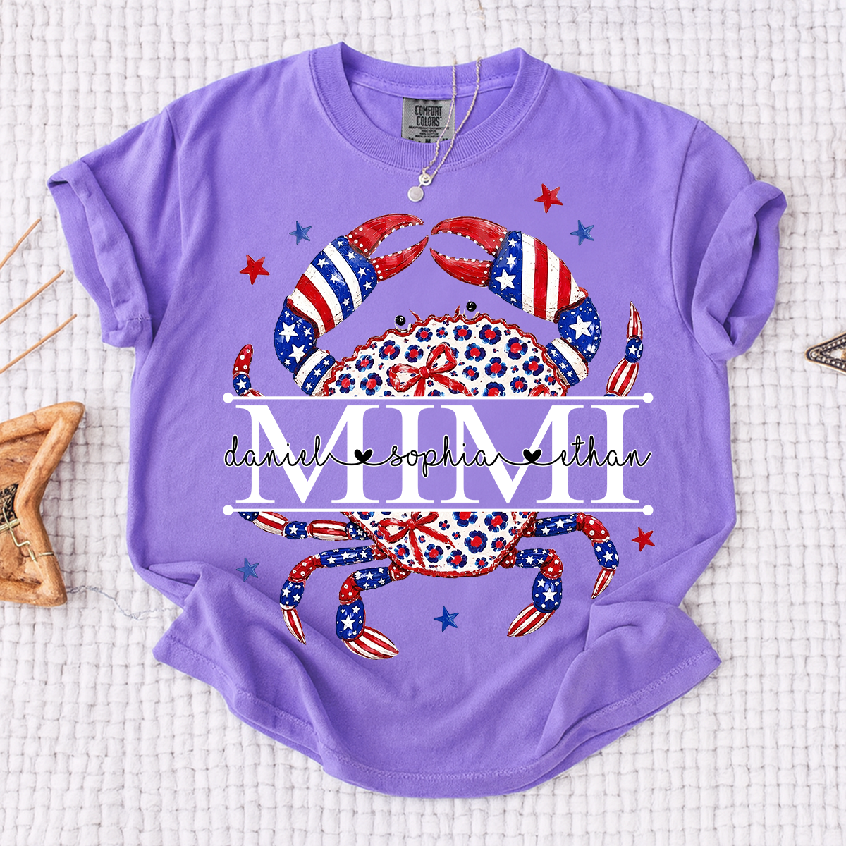 Comfort Colors® Patriotic Mimi Crab Shirt for Grandmother, Personalized 4th of July American Flag Tee