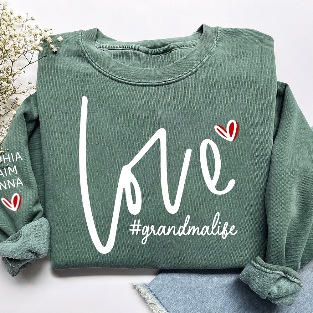 Custom Love Grandma Life Valentine Sweatshirt, Heart Valentine Gifts For Grandma And Kids