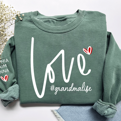 Custom Love Grandma Life Valentine Sweatshirt, Heart Valentine Gifts For Grandma And Kids
